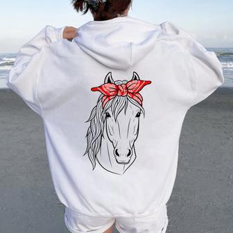 Horse Lovers Red Bandana Print For Girls & Women Women Oversized Hoodie Back Print - Thegiftio UK