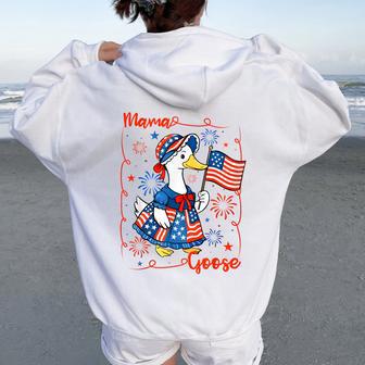 Mama Goose Patriotic 4Th Of July American Flag Womens Women Oversized Hoodie Back Print - Thegiftio UK