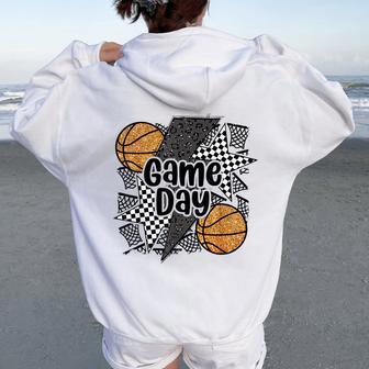 Game Day Basketball Retro Checkered Mama Mother's Day Sports Women Oversized Hoodie Back Print - Thegiftio UK