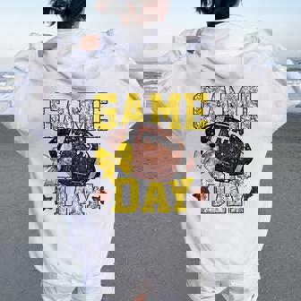 Game Day Touchdown Football Mom Girls Go Cheer Gold Yellow Women Oversized Hoodie Back Print | Mazezy