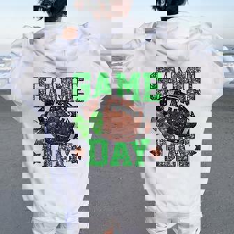 Game Day Touchdown Football Mom Girls Go Cheer Green Women Oversized Hoodie Back Print | Mazezy