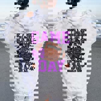 Game Day Touchdown Football Mom Girls Go Cheer Purple Women Oversized Hoodie Back Print | Mazezy