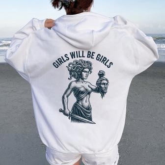Girl Will Be Girls Feminist Medusa Women Oversized Hoodie Back Print - Thegiftio UK