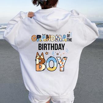 Grandma Of The Birthday Boy Party Blue Dog Lover Matching Women Oversized Hoodie Back Print - Thegiftio UK