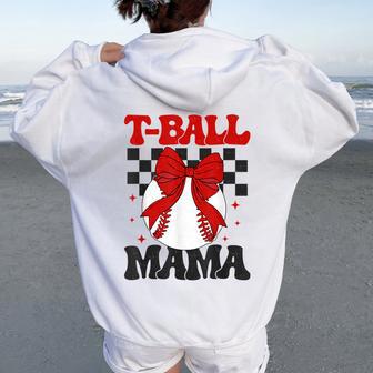 Groovy Tball Mom Softball T-Ball Mama Checkered Women Oversized Hoodie Back Print - Thegiftio UK