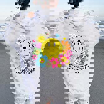 Grow Positive Thoughts イエロー スマイルフェイス 花 キッズ 女の子 レディース オーバーサイズ パーカー バックプリント - Kawaiitshirt