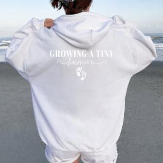 Growing A Tiny Human Pregnancy Mom Retro Mother's Day Women Oversized Hoodie Back Print | Mazezy