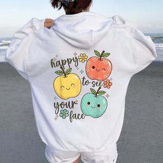 Happy To See Your Face Teacher Apple Women Oversized Hoodie Back Print - Thegiftio UK