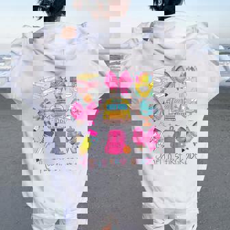 Hello First Grade Teacher Coquette Bow Back To School Girl Women Oversized Hoodie Back Print | Mazezy