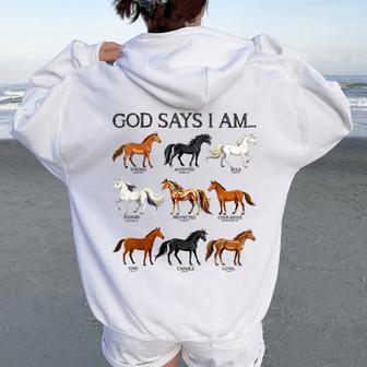 Horses God Says I Am Cute Christian N Girl Jesus Love You Women Oversized Hoodie Back Print - Thegiftio UK