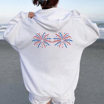 Just Here For The Fireworks 4Th Of July Couple Women Women Oversized Hoodie Back Print - Thegiftio UK