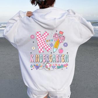 K Is For Kindergarten Teacher Coquette Bow Back To School Women Oversized Hoodie Back Print - Thegiftio