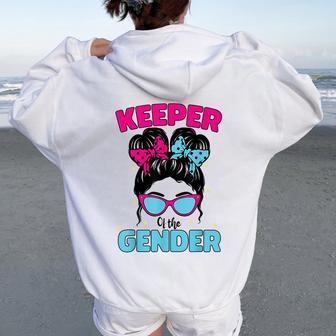 Keeper Of The Gender Messy Bun Gender Reveal Party Women Oversized Hoodie Back Print - Thegiftio UK