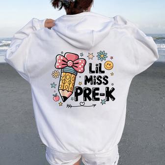 Lil Miss Pre-K Pencil Bow First Day Of School Pre-K Women Oversized Hoodie Back Print - Thegiftio UK