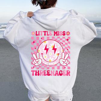 Lil Miss Threenager Girl 3Rd Birthday Family Party Outfit Women Oversized Hoodie Back Print - Thegiftio UK