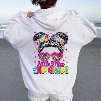 Little Miss 2Nd Second Grade Messy Bun First Day Of School Women Oversized Hoodie Back Print - Thegiftio UK