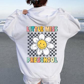 Little Miss Preschool Retro Cute Groovy First Day Of Pre-K Women Oversized Hoodie Back Print - Thegiftio UK