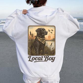 Local Boy Duck Hunting Black Lab Outdoor Vintage Women Oversized Hoodie Back Print - Thegiftio UK