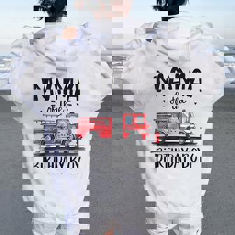 Mama Of The Birthday Boy Fire Truck Firefighter Mom Bday Women Oversized Hoodie Back Print - Seseable