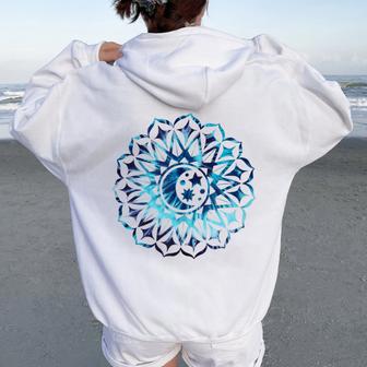 Mandala Luna Estrellas Azul Yoga Budistapiritual Namaste In Mangas Women Oversized Hoodie Back Print - Regaloses