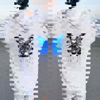 Mariposa Azulalpicaduras De Pintura Azul Mariposa In Mangas Women Oversized Hoodie Back Print - Regaloses