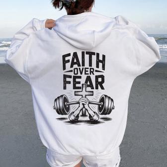 Men's Faith Over Fear Christian Workout Gym Jesus Graphic Women Oversized Hoodie Back Print - Thegiftio UK