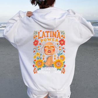 Mexican Woman Latina Power Flowers Pride Hispanic Heritage Women Oversized Hoodie Back Print - Thegiftio UK