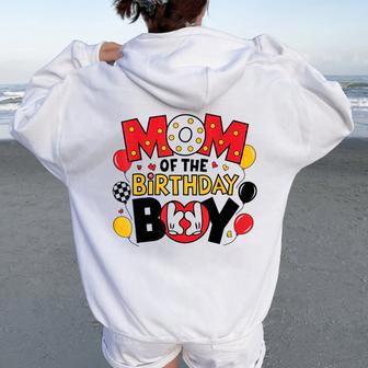 Mom Of The Birthday Boy Family Matching Mom Son Bday Women Oversized Hoodie Back Print - Thegiftio UK