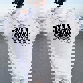 For New Mom Retro Checkered Mama Est 2024 Women Oversized Hoodie Back Print - Thegiftio