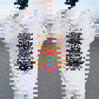 Owl With Glasses And Book Reading Women Oversized Hoodie Back Print | Seseable FR