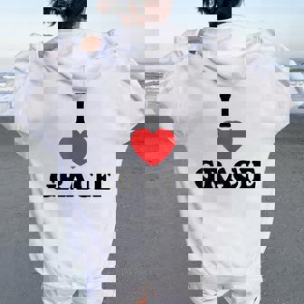 Personalized Name Gracie I Love Gracie Heart Groovy Women Oversized Hoodie Back Print - Thegiftio