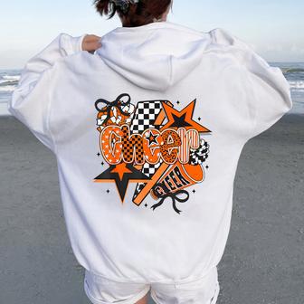 Preppy Cheer Game Day Cheer Mom Cheerleader Go Cheer Orange Women Oversized Hoodie Back Print - Thegiftio UK
