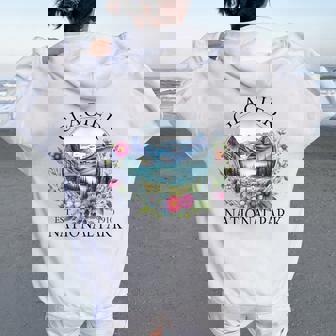 Retro Floral Glacier National Park Hiking Camping Outdoor Women Oversized Hoodie Back Print - Thegiftio