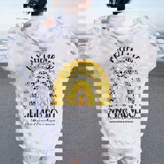 In September We Wear Gold Rainbow Childhood Cancer Awareness Women Oversized Hoodie Back Print | Mazezy