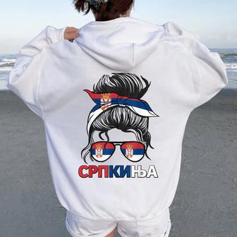 Serbia Flag Girls Serbian Women Oversized Hoodie Back Print - Thegiftio UK