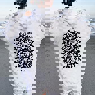 Skull Flower Rad Rock N Roll Graphic Retro レディース オーバーサイズ パーカー バックプリント - Kawaiitshirt