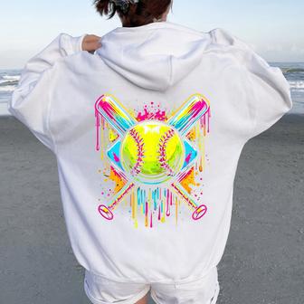 Softball Girl Ice Cream Softball Drip Women Oversized Hoodie Back Print - Thegiftio UK