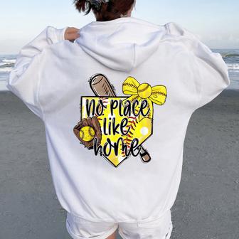 Softball No Place Like Home Sports Mom Retro Women Oversized Hoodie Back Print - Thegiftio UK