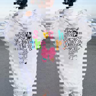 Speech Therapy Coquette Bow Pencil Back To School Slp Women Oversized Hoodie Back Print | Mazezy