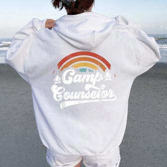 Summer Camp Counselor Staff Groovy Rainbow Camp Counselor Women Oversized Hoodie Back Print - Thegiftio UK