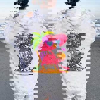 Summer Vibes Pink Flamingo Beach Palm Tree Summer Vacation Women Oversized Hoodie Back Print | Mazezy