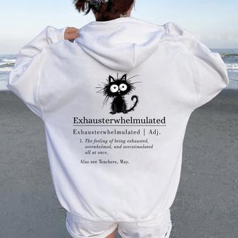 Teacher Exhausterwhelmulated Exhausted Teacher Definition Women Oversized Hoodie Back Print - Thegiftio UK