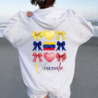 Venezuela Hispanic Heritage Month Bow Venezuelan Flag Girls Women Oversized Hoodie Back Print - Thegiftio UK