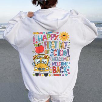 Welcome Back To School Happy First Day Teacher Bus Driver Women Oversized Hoodie Back Print - Thegiftio UK