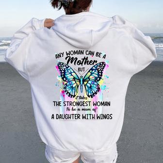 Any Woman Can Be Mother But Strongest Woman Daughter Wings Women Oversized Hoodie Back Print - Thegiftio UK