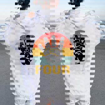 キッズ 4 歳の誕生日 4 つの指 私は 4 4 歳の男の子、女の子 レディース オーバーサイズ パーカー バックプリント - Kawaiitshirt