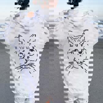 ラインアートお父さんお母さん猫-マンクス猫 レディース オーバーサイズ パーカー バックプリント - Kawaiitshirt