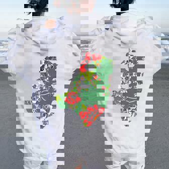 台湾花布柄 くまちゃん 熊 緑 みどり グリーン 客家花布 台湾花布 台湾雑貨 台湾 台湾風 かわいい お洒落 レディース オーバーサイズ パーカー バックプリント - Kawaiitshirt