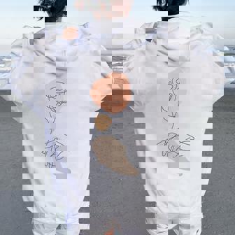 抽象的でミニマリストなラインアート、花柄。 レディース オーバーサイズ パーカー バックプリント - Kawaiitshirt