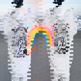 私はもう2歳 女の子のためのかわいいレインボーバースデーデザイン レディース オーバーサイズ パーカー バックプリント - Kawaiitshirt